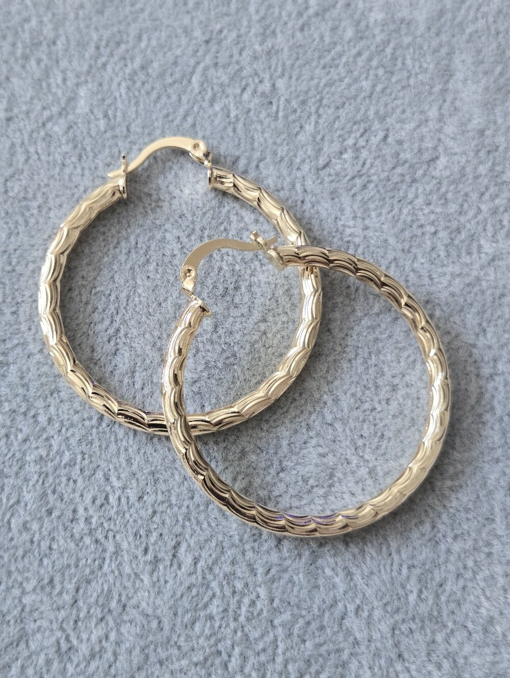 Gold Filled Hoop Earrings Hollow Diamond Cut